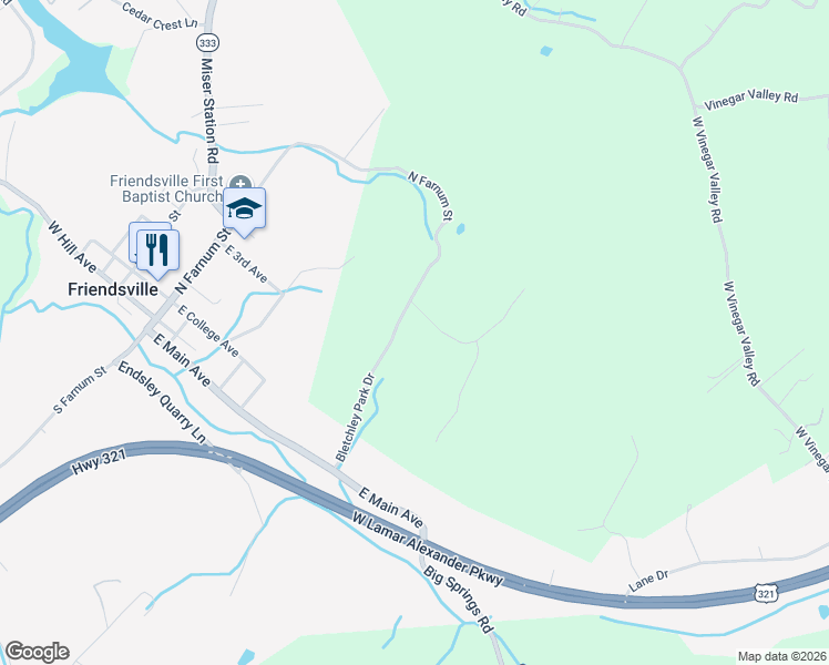 map of restaurants, bars, coffee shops, grocery stores, and more near 514 Enigma Code Way in Friendsville