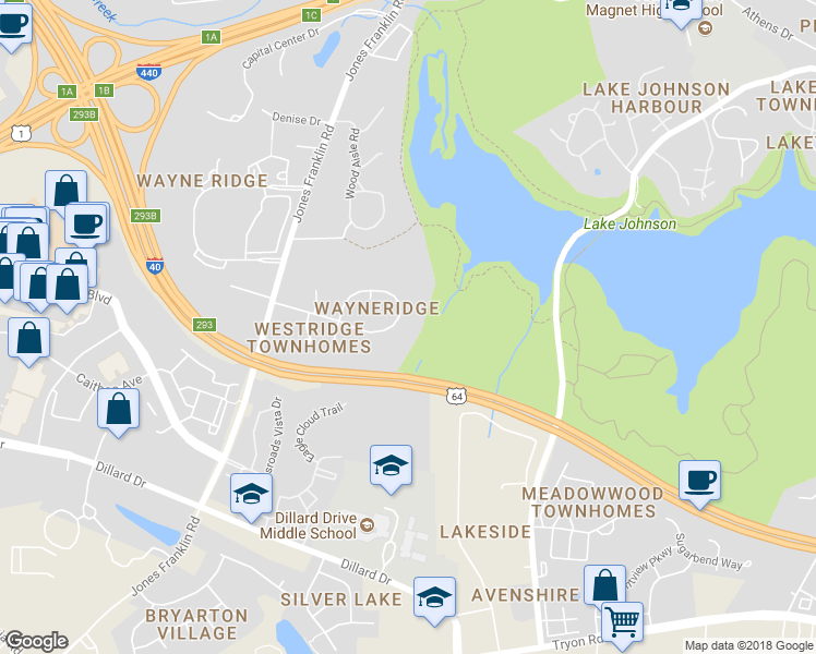 map of restaurants, bars, coffee shops, grocery stores, and more near 5363 Wayne Street in Raleigh