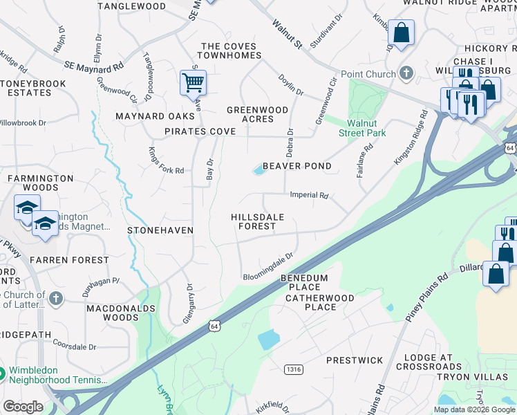 map of restaurants, bars, coffee shops, grocery stores, and more near in Cary