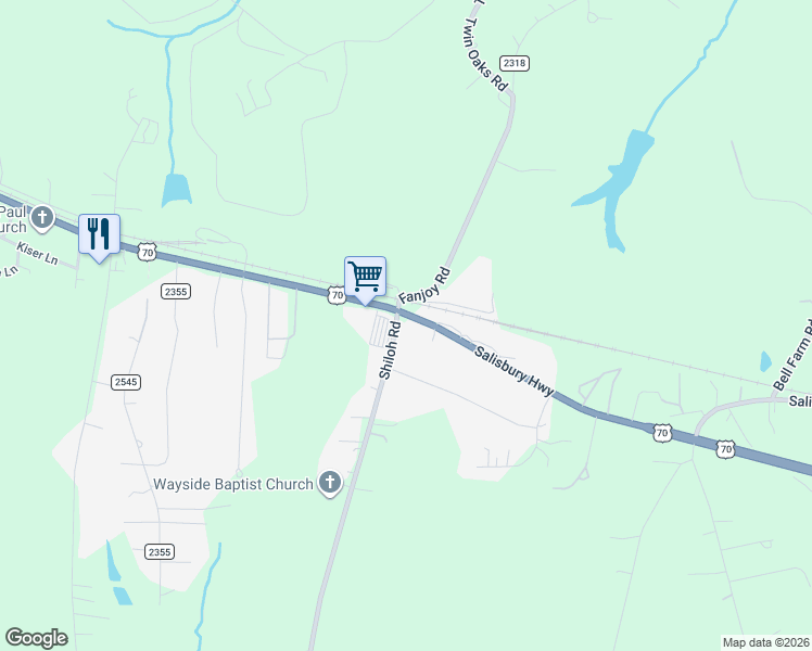map of restaurants, bars, coffee shops, grocery stores, and more near 119 Shiloh Road in Statesville