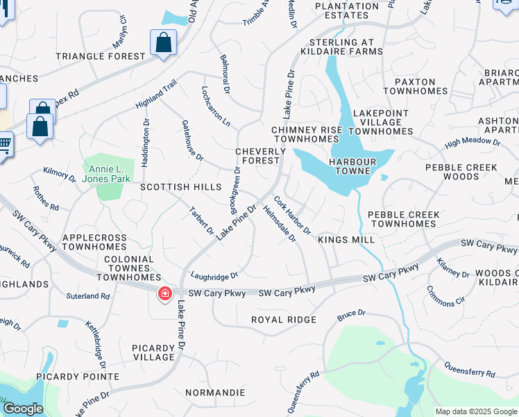 map of restaurants, bars, coffee shops, grocery stores, and more near 1301 Lake Pine Drive in Cary