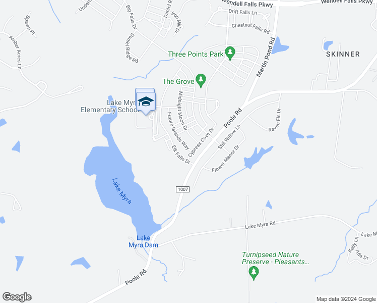 map of restaurants, bars, coffee shops, grocery stores, and more near 1904 Cypress Cove Drive in Wendell