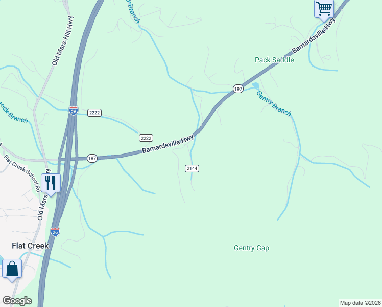 map of restaurants, bars, coffee shops, grocery stores, and more near 27 McDaris Road in Weaverville