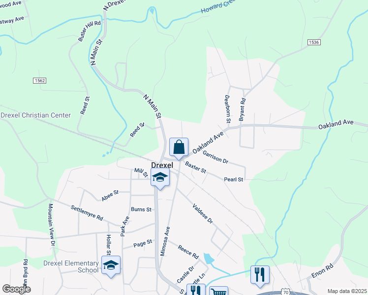 map of restaurants, bars, coffee shops, grocery stores, and more near 101-243 Oakland Ave in Morganton