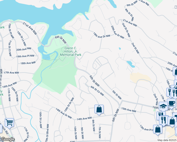 map of restaurants, bars, coffee shops, grocery stores, and more near 591 19th Avenue Lane Northwest in Hickory