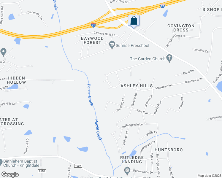 map of restaurants, bars, coffee shops, grocery stores, and more near 5017 Walton Hill Road in Knightdale