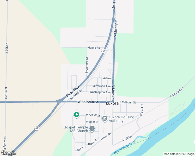 map of restaurants, bars, coffee shops, grocery stores, and more near 405 Jefferson Street in Luxora