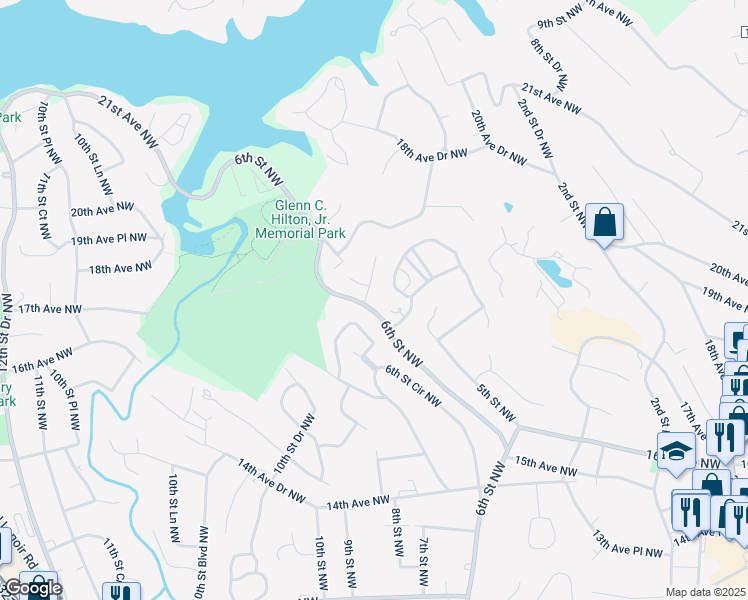 map of restaurants, bars, coffee shops, grocery stores, and more near 591 19th Avenue Lane Northwest in Hickory