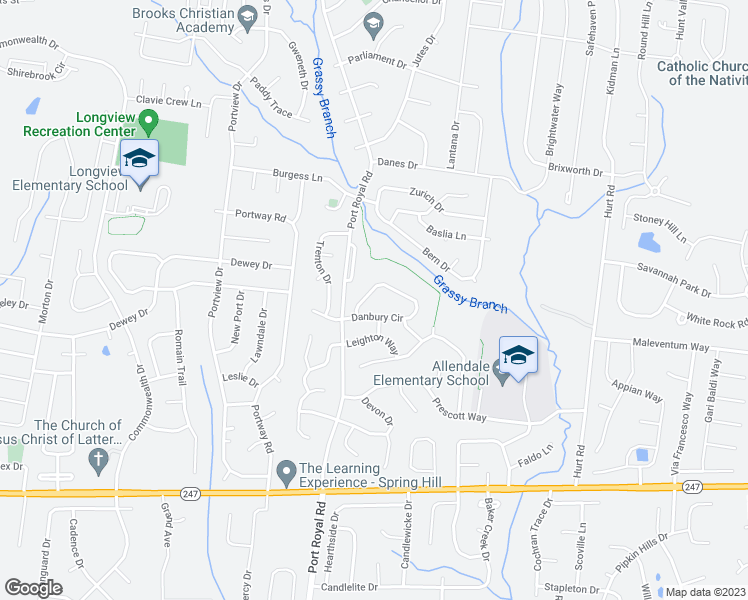 map of restaurants, bars, coffee shops, grocery stores, and more near 2652 Danbury Circle in Spring Hill
