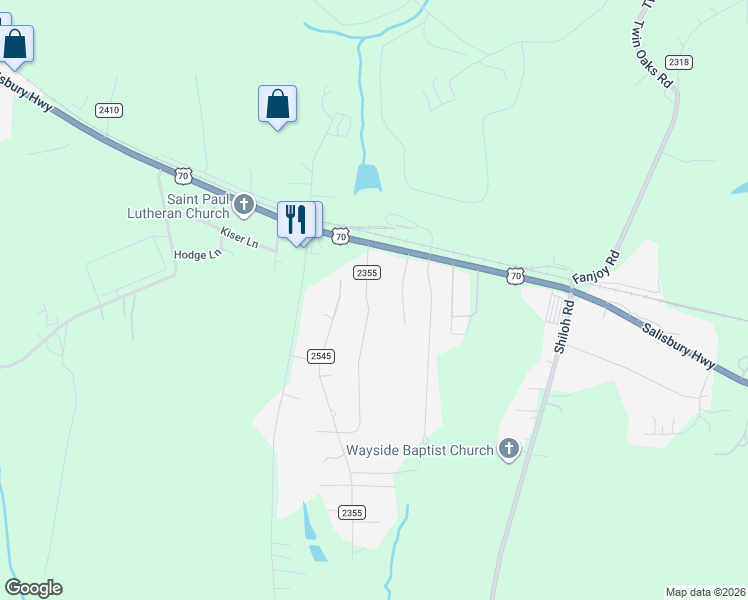 map of restaurants, bars, coffee shops, grocery stores, and more near 116 Oak Grove Road in Statesville