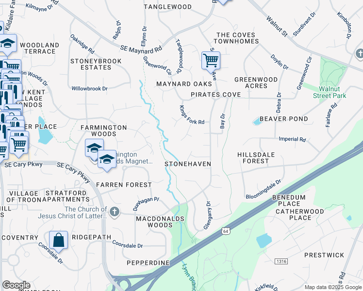 map of restaurants, bars, coffee shops, grocery stores, and more near 113 Dorchester Pines Court in Cary