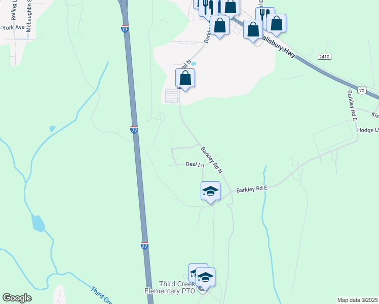 map of restaurants, bars, coffee shops, grocery stores, and more near 114 Rockwood Lane in Statesville