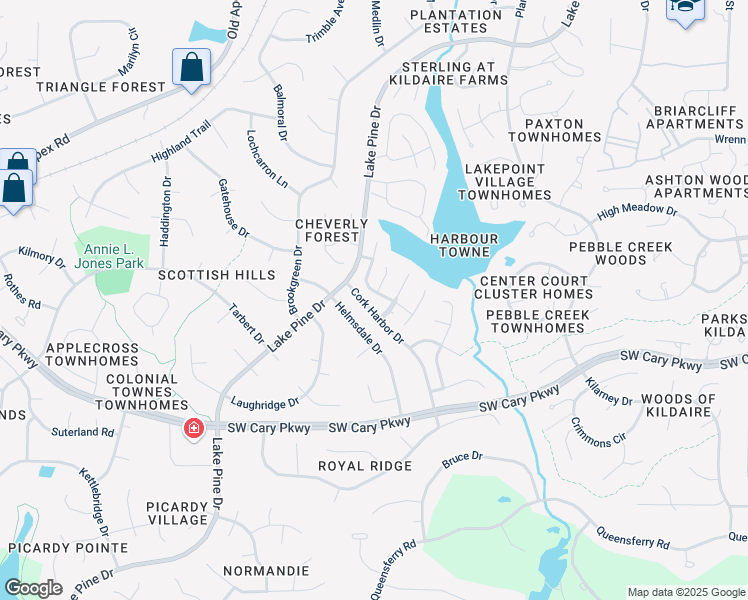 map of restaurants, bars, coffee shops, grocery stores, and more near 220 Mainsail Drive in Cary