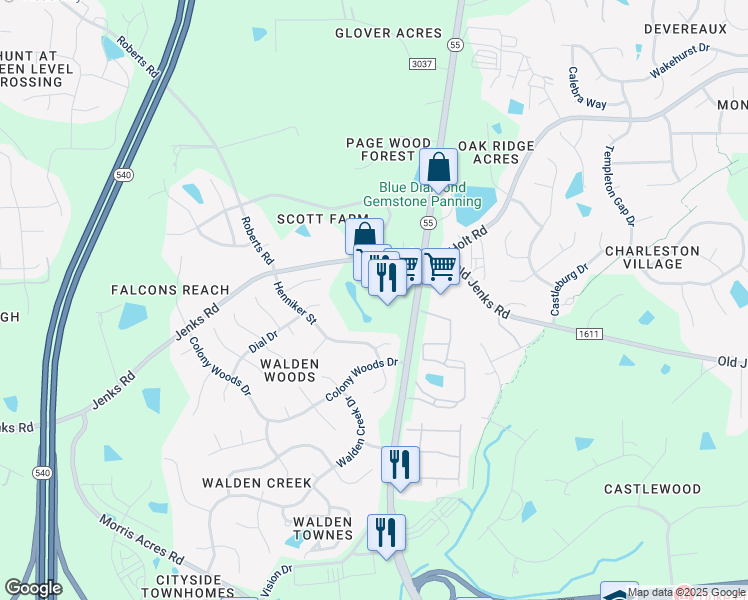 map of restaurants, bars, coffee shops, grocery stores, and more near 1777 West Williams Street in Apex