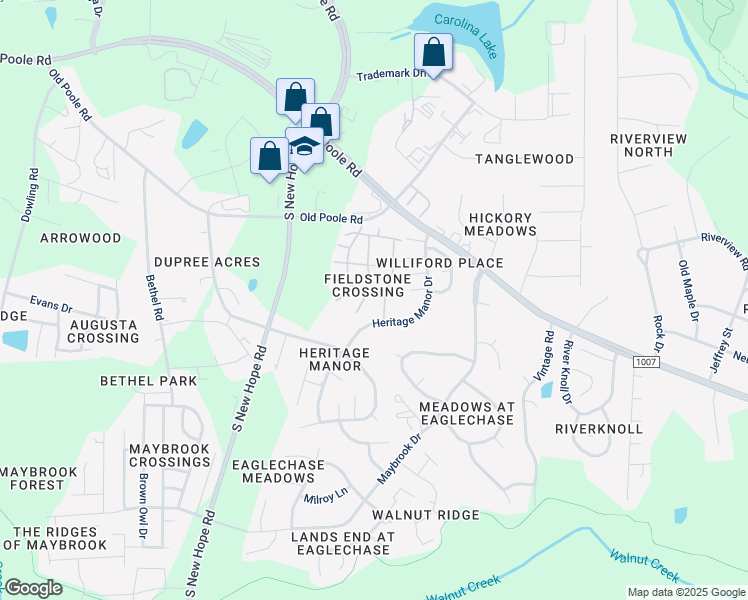 map of restaurants, bars, coffee shops, grocery stores, and more near 1420 Stone Manor Drive in Raleigh