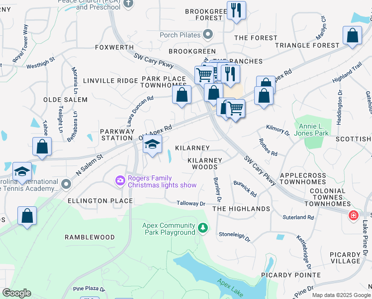 map of restaurants, bars, coffee shops, grocery stores, and more near in Cary