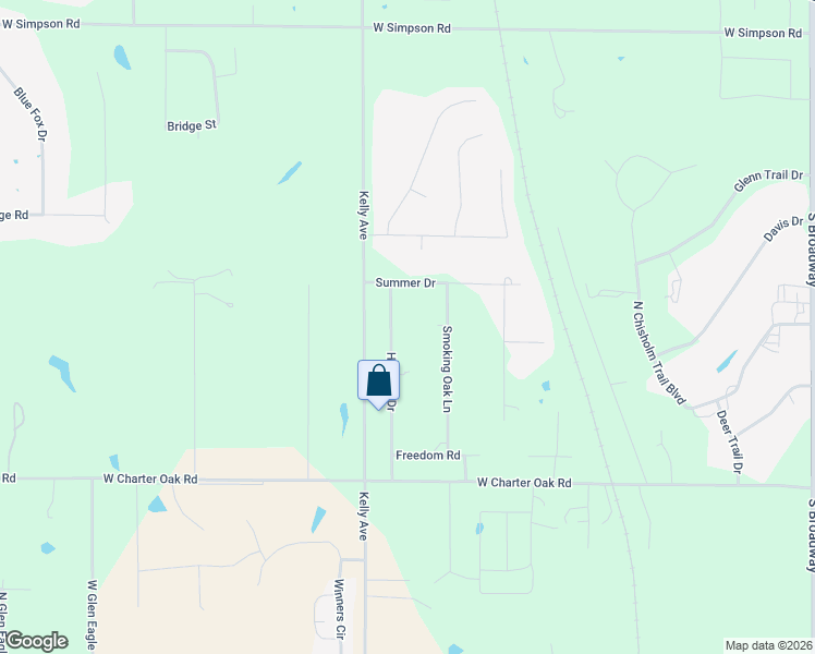 map of restaurants, bars, coffee shops, grocery stores, and more near 9821 Smoking Oak Lane in Edmond