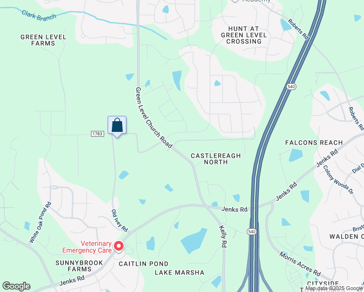 map of restaurants, bars, coffee shops, grocery stores, and more near 7612 Green Level Church Road in Apex