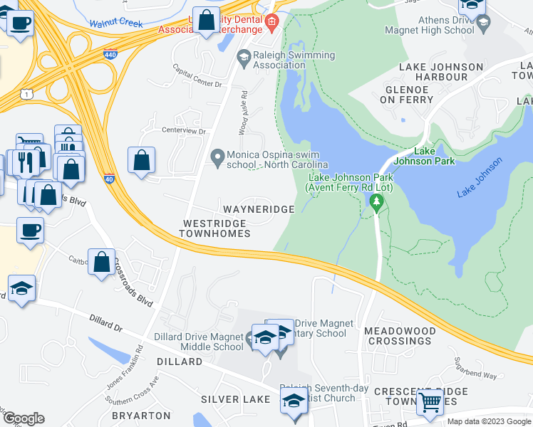 map of restaurants, bars, coffee shops, grocery stores, and more near 5328 Wayne Street in Raleigh