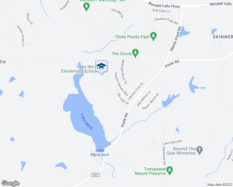 map of restaurants, bars, coffee shops, grocery stores, and more near 1452 Elk Falls Drive in Wendell