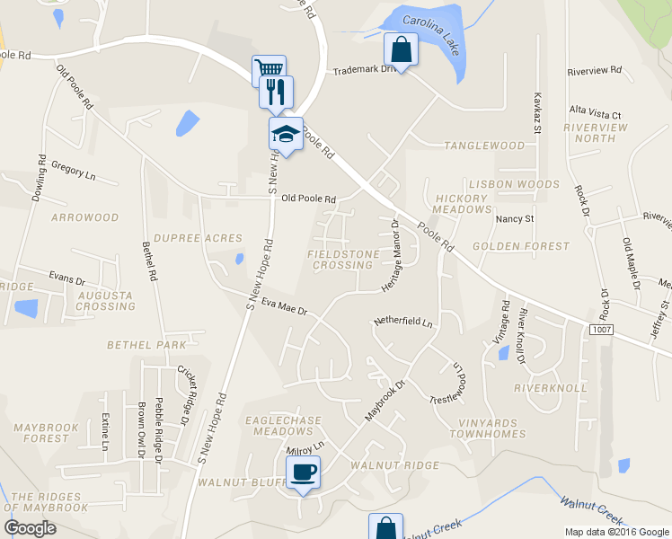 map of restaurants, bars, coffee shops, grocery stores, and more near 1420 Stone Manor Drive in Raleigh