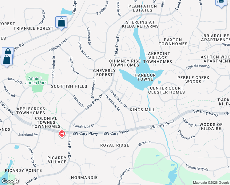 map of restaurants, bars, coffee shops, grocery stores, and more near 208 Mainsail Drive in Cary