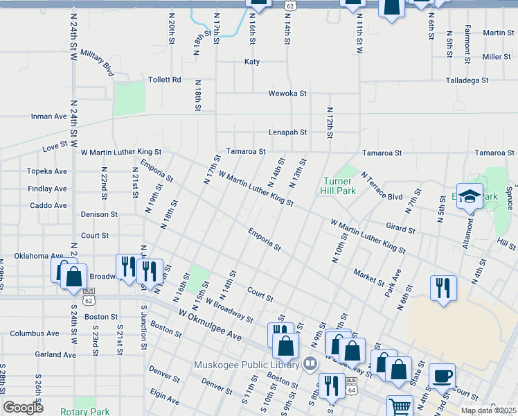 map of restaurants, bars, coffee shops, grocery stores, and more near 101 North Greenwood Avenue in Tulsa