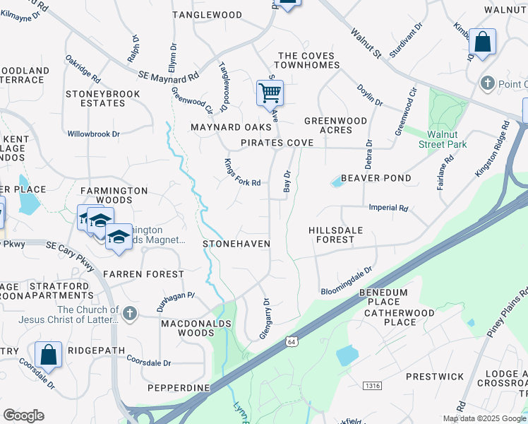 map of restaurants, bars, coffee shops, grocery stores, and more near 1412 Widen Court in Cary