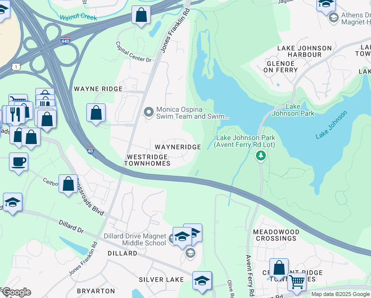 map of restaurants, bars, coffee shops, grocery stores, and more near 5324 Wayne Street in Raleigh