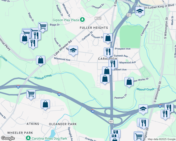 map of restaurants, bars, coffee shops, grocery stores, and more near 1555 Caraleigh Mills Court in Raleigh
