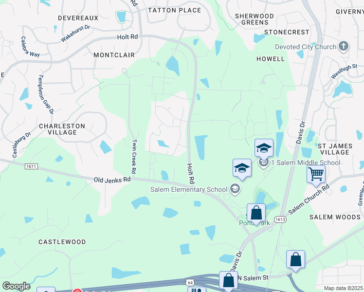 map of restaurants, bars, coffee shops, grocery stores, and more near Littlehills Drive in Apex
