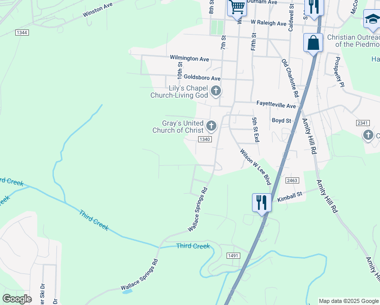 map of restaurants, bars, coffee shops, grocery stores, and more near 1914 Lynnwood Drive in Statesville