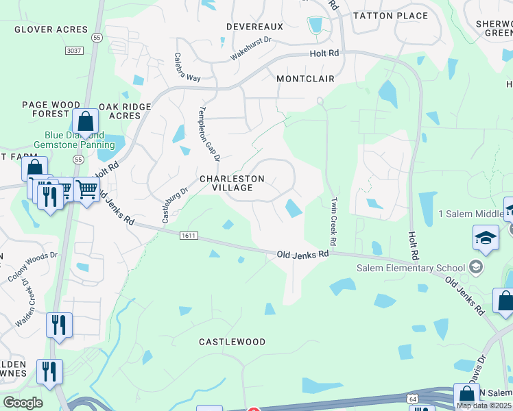 map of restaurants, bars, coffee shops, grocery stores, and more near 1800 Beaudet Lane in Apex
