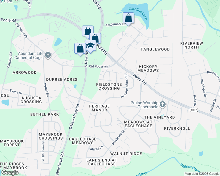 map of restaurants, bars, coffee shops, grocery stores, and more near 1420 Stone Manor Drive in Raleigh