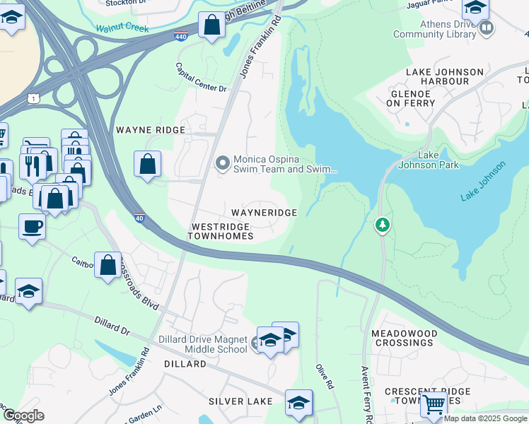 map of restaurants, bars, coffee shops, grocery stores, and more near 5312 Wayne Street in Raleigh