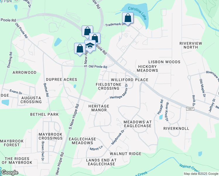 map of restaurants, bars, coffee shops, grocery stores, and more near 1405 Stone Manor Drive in Raleigh