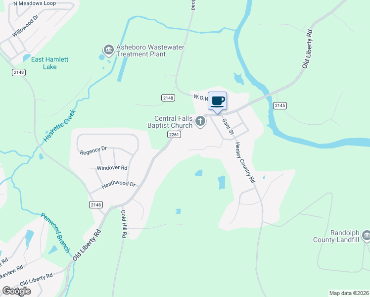 map of restaurants, bars, coffee shops, grocery stores, and more near 1332 Pennsylvania Avenue in Asheboro