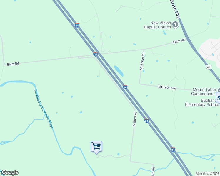 map of restaurants, bars, coffee shops, grocery stores, and more near 5942 West Gum Road in Murfreesboro
