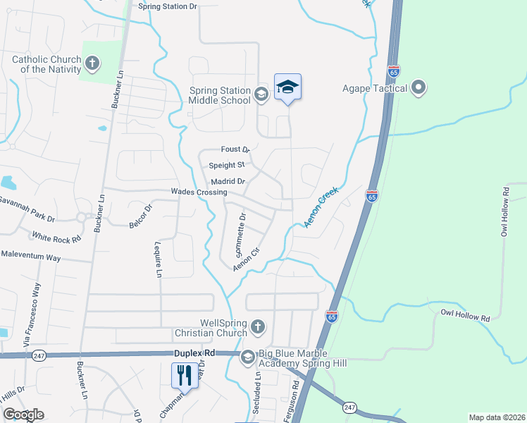 map of restaurants, bars, coffee shops, grocery stores, and more near 2023 Keiser Street in Spring Hill