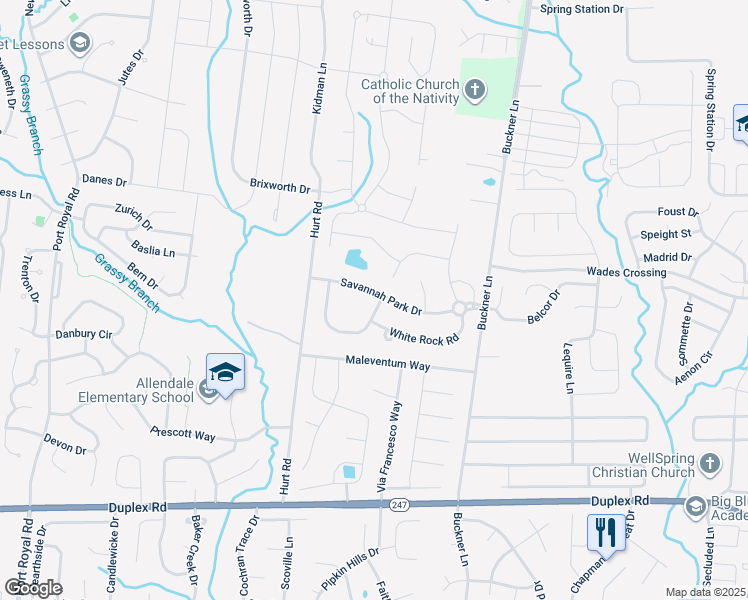 map of restaurants, bars, coffee shops, grocery stores, and more near 1600 Fair House Road in Spring Hill