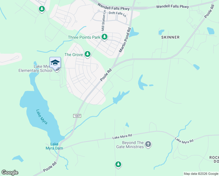 map of restaurants, bars, coffee shops, grocery stores, and more near 712 Flower Manor Drive in Wendell