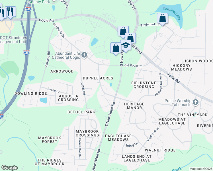 map of restaurants, bars, coffee shops, grocery stores, and more near 4613 Six Siblings Circle in Raleigh