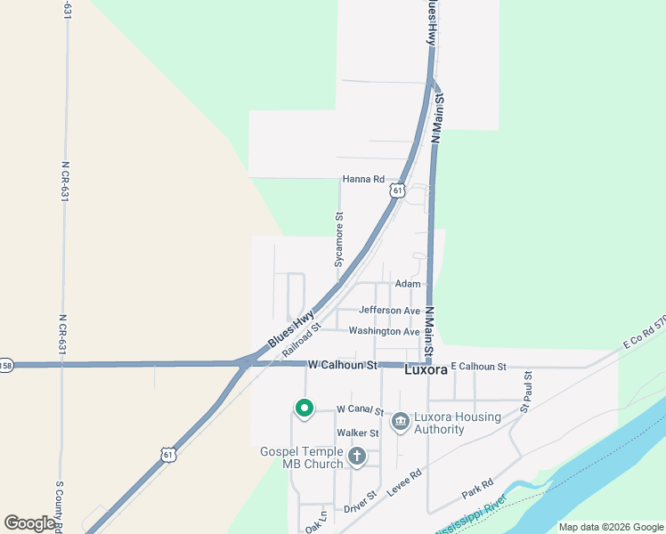map of restaurants, bars, coffee shops, grocery stores, and more near 406 Sycamore Street in Luxora