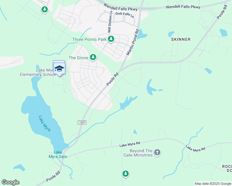 map of restaurants, bars, coffee shops, grocery stores, and more near 712 Flower Manor Drive in Wendell