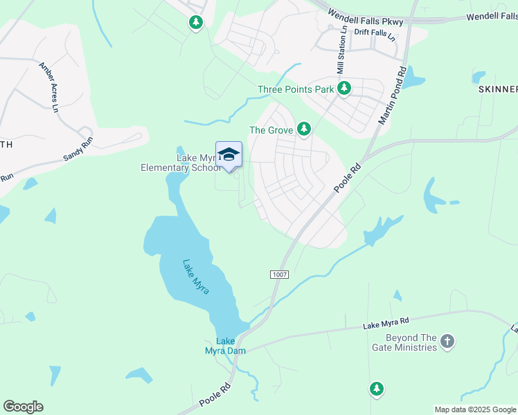 map of restaurants, bars, coffee shops, grocery stores, and more near 614 Future Islands Way in Wendell