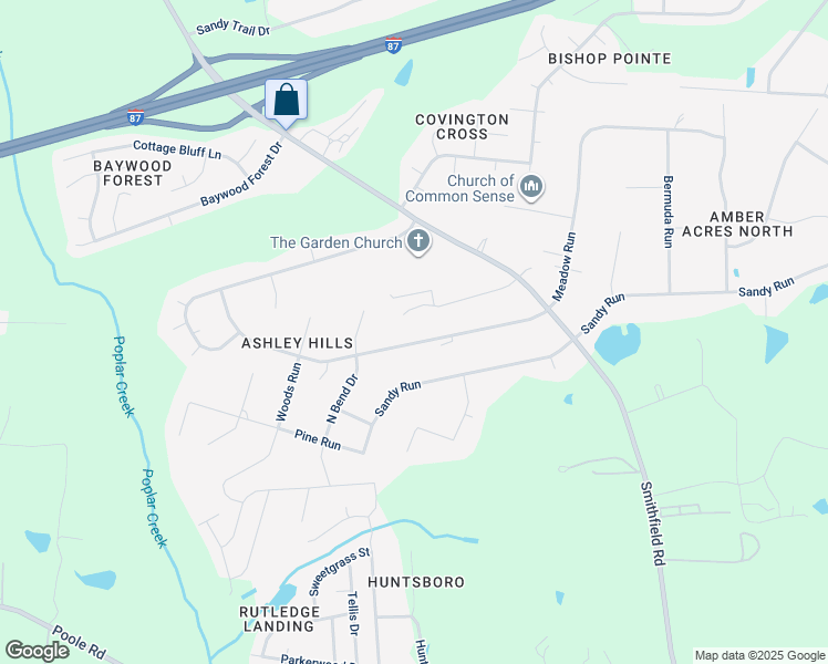 map of restaurants, bars, coffee shops, grocery stores, and more near 118 Meadow Run in Knightdale