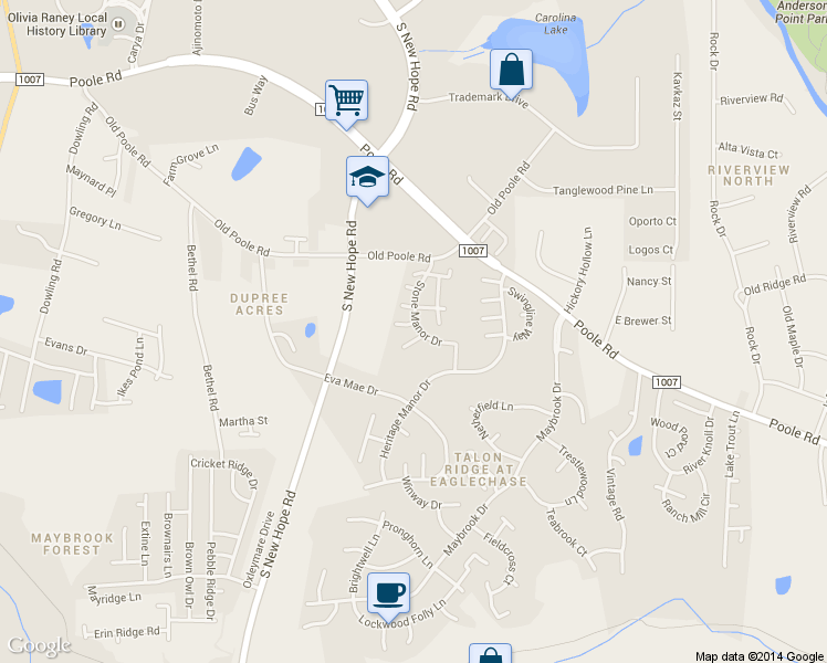 map of restaurants, bars, coffee shops, grocery stores, and more near 1312 Stone Manor Drive in Raleigh