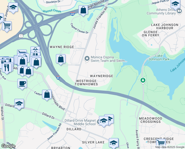 map of restaurants, bars, coffee shops, grocery stores, and more near 5309 Wayne Street in Raleigh