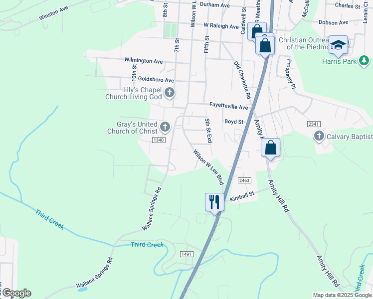 map of restaurants, bars, coffee shops, grocery stores, and more near Suncrest Avenue in Statesville