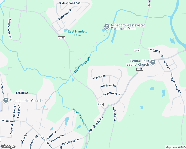 map of restaurants, bars, coffee shops, grocery stores, and more near 2341 Regency Drive in Randleman